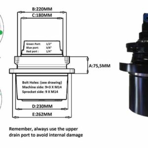 Transmisie Finala pentru Takeuchi TB145 - Dimensiuni si Porturi Multiple